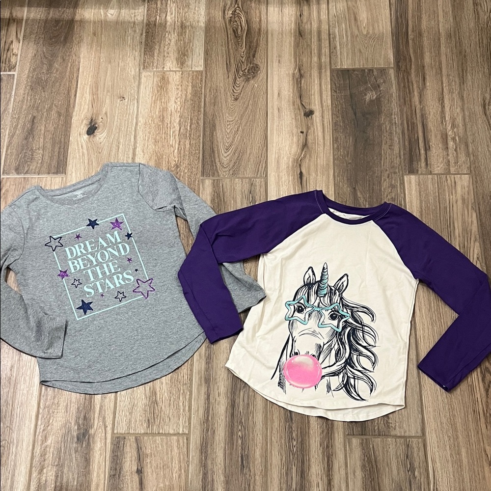 Gray and Purple Kids Unicorn and Stars Long Sleeve Tops